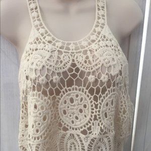 Boho cream crochet hippie tank M love tree